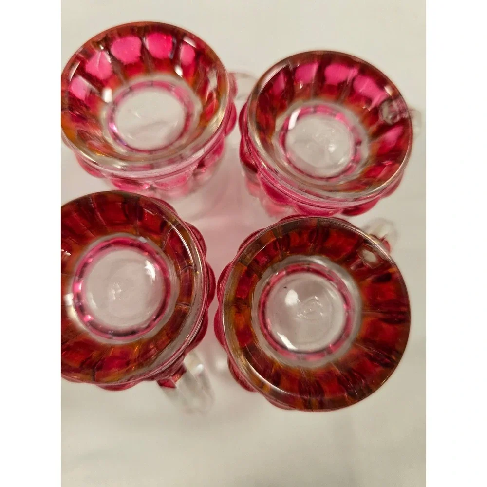 Vintage Ruby Red Glass Mini Mugs Shot Glasses Set of 6‎ Thumbprint Paneled